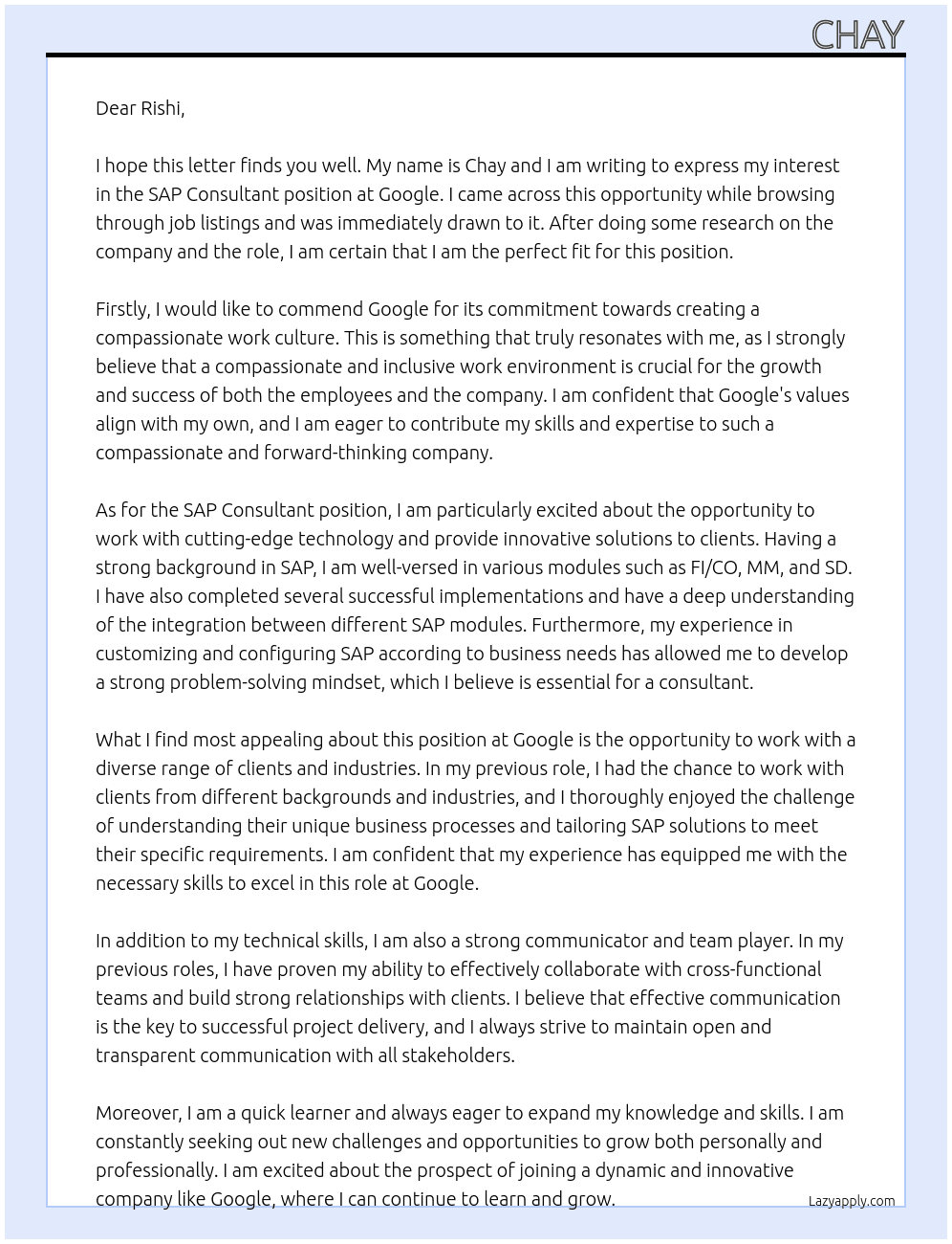 Cover letter for sap consultent - LazyApply