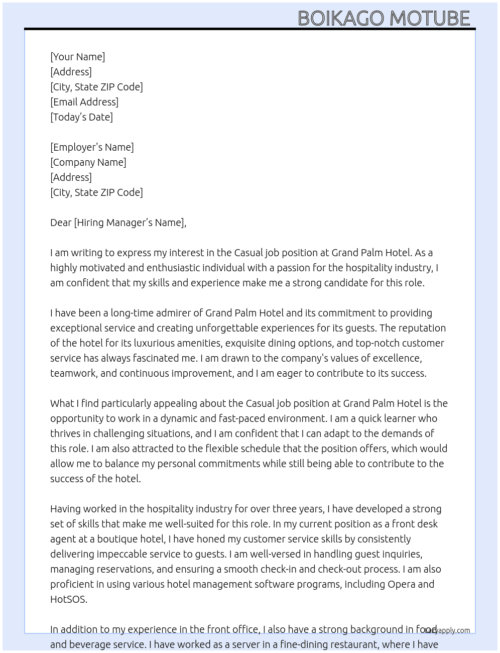 Cover letter for casual job - LazyApply
