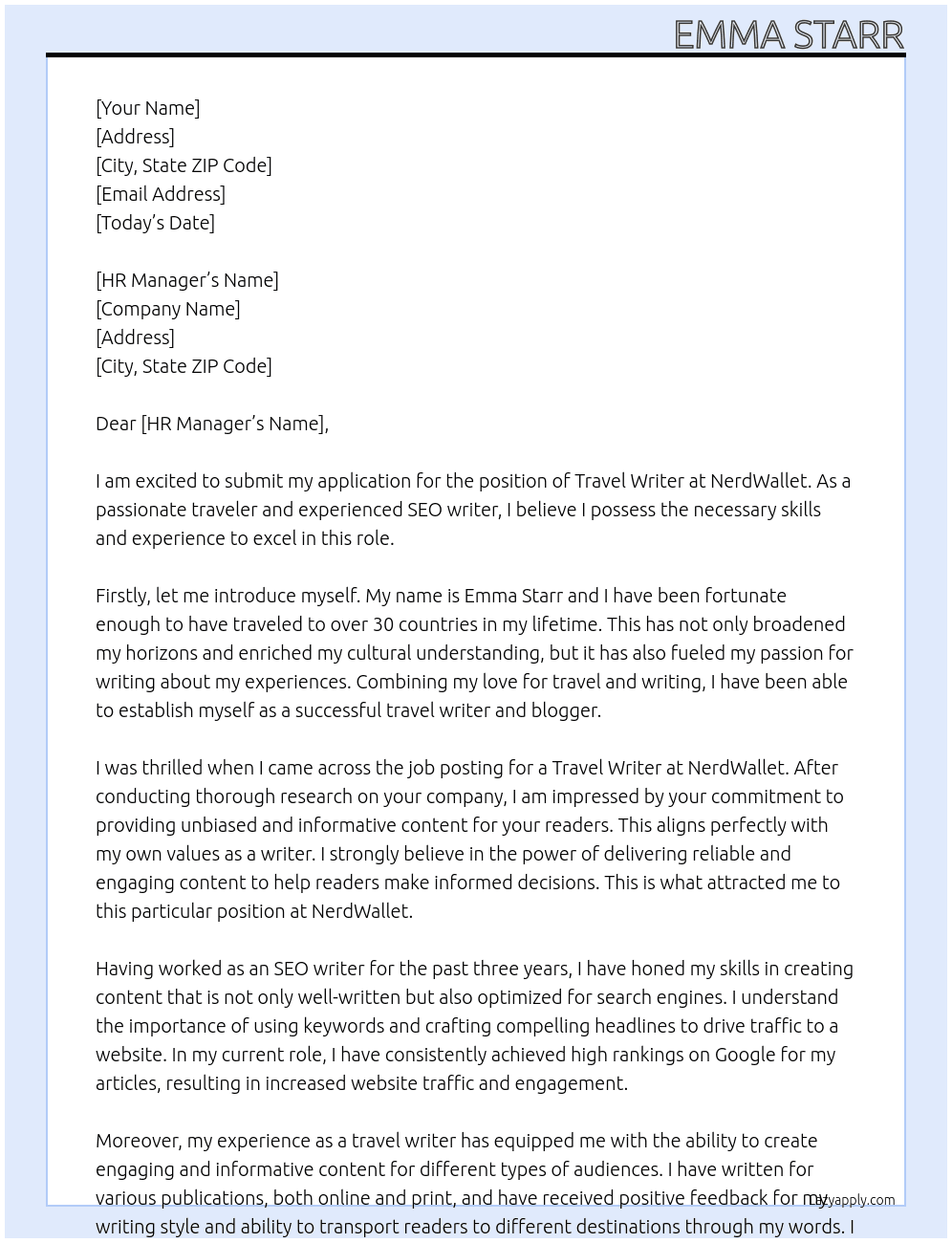 travel writer At NerdWallet Cover Letter