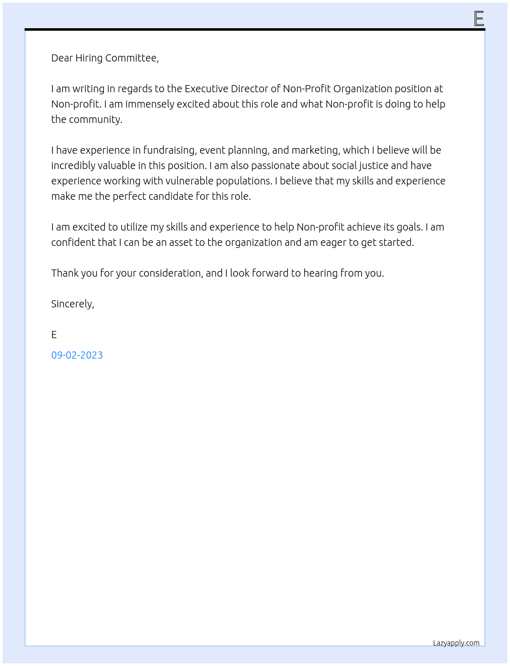 Executive Director of Non-Profit Organization At Non-profit Cover Letter