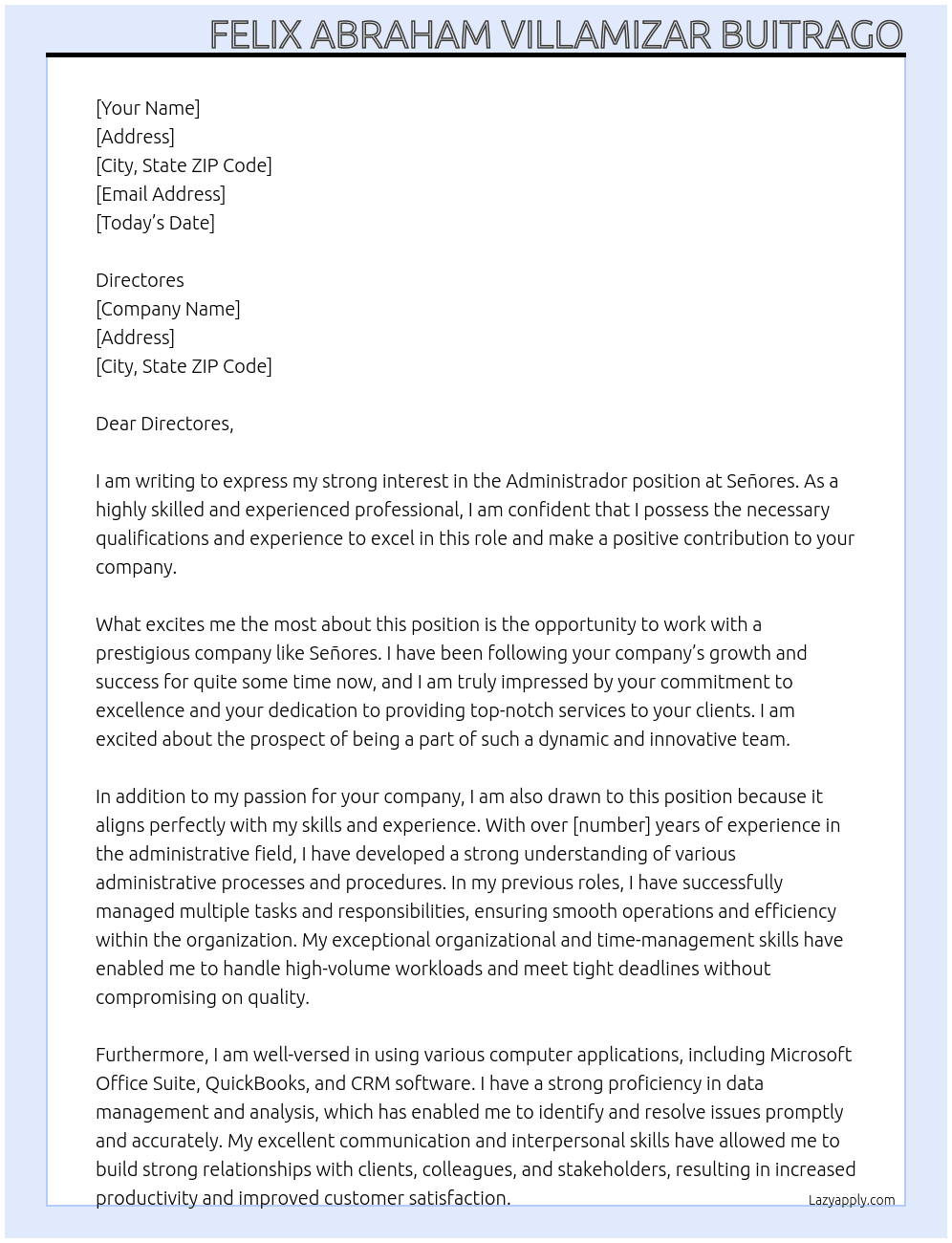 Administrador At Señores Cover Letter