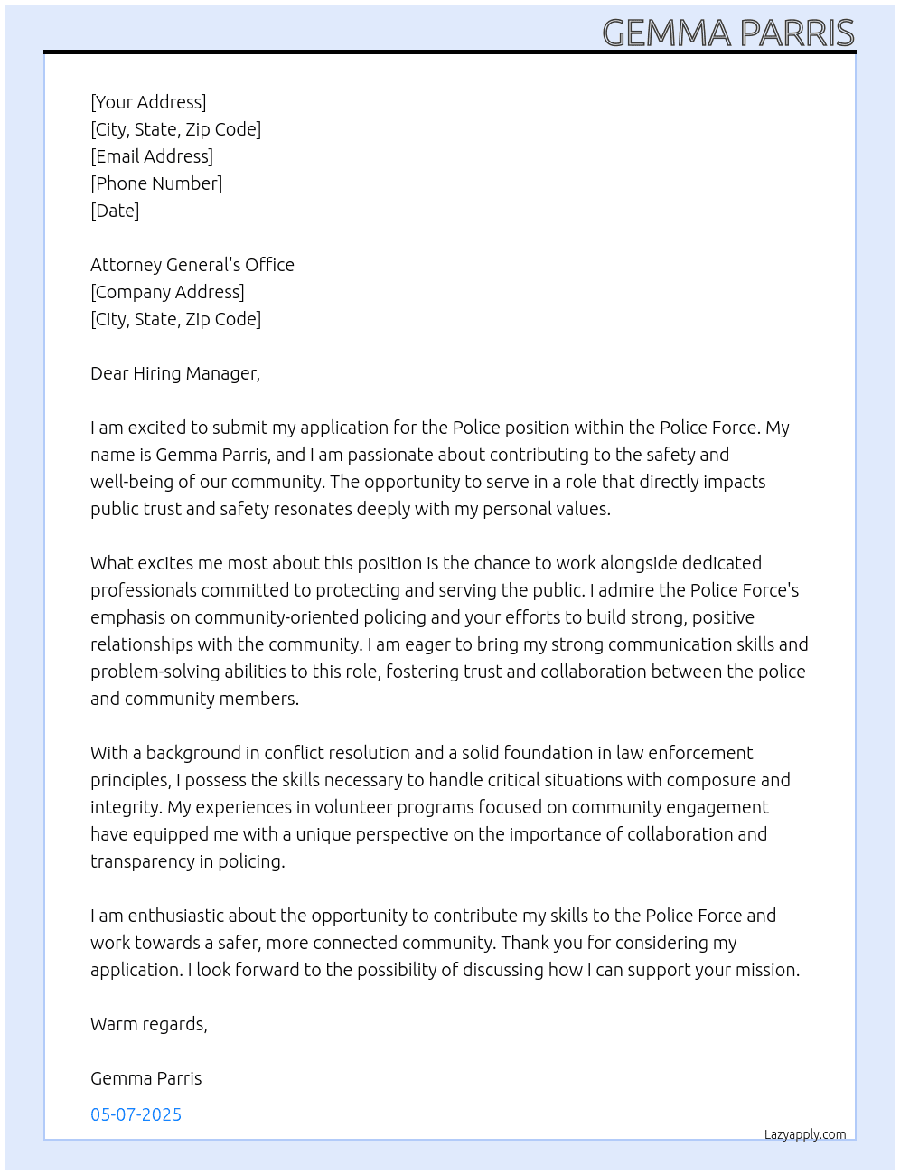 Police At Police Force Cover Letter