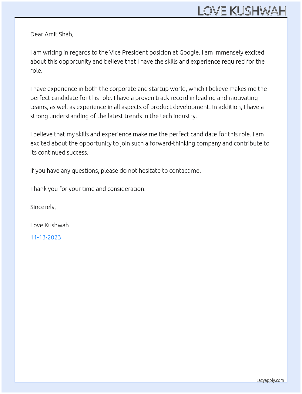 Vice President At Google Cover Letter