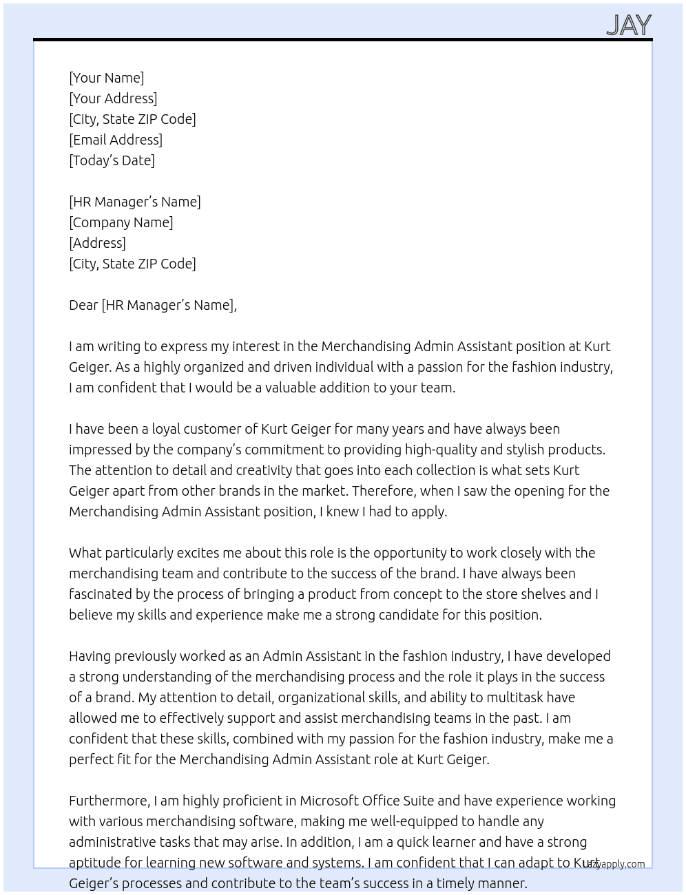 Merchandising Admin Assistant At Kurt Geiger Cover Letter