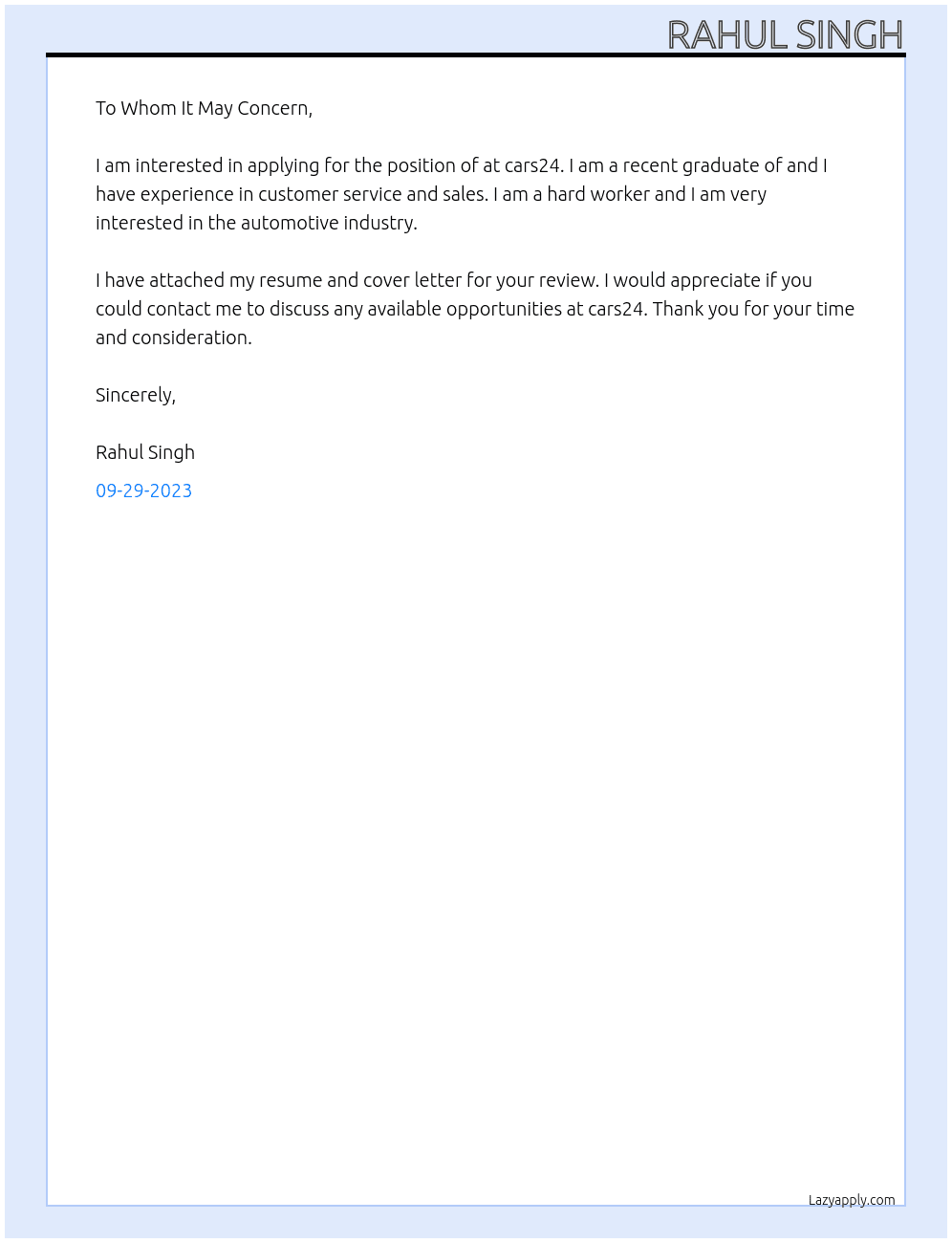 cars24 At cars24 Cover Letter