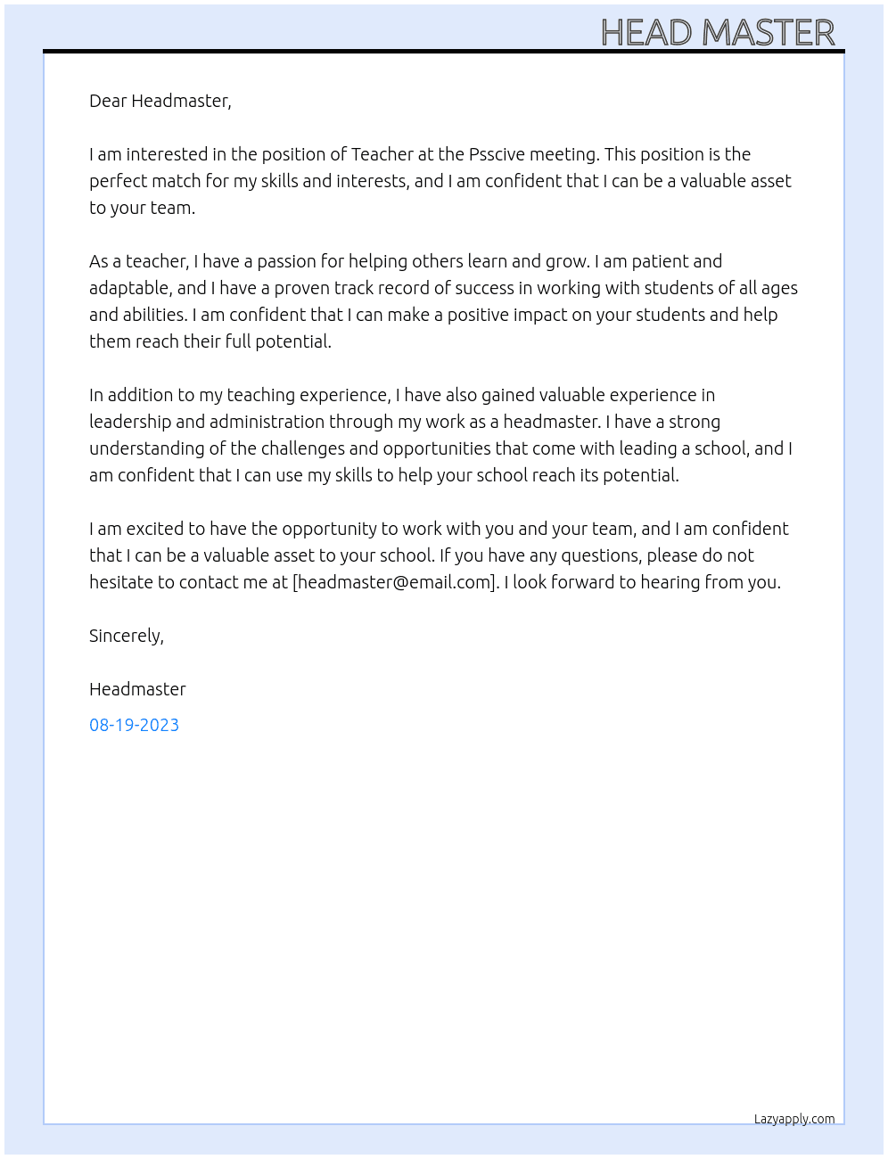 Teacher  At Psscive meeting  Cover Letter