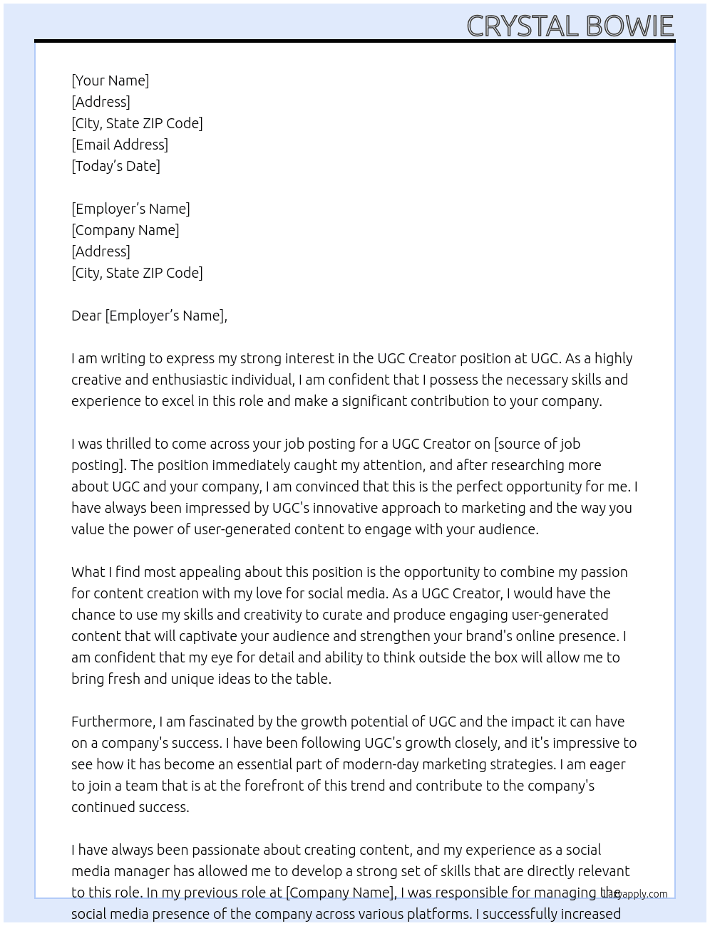 ugc creator At UGC Cover Letter