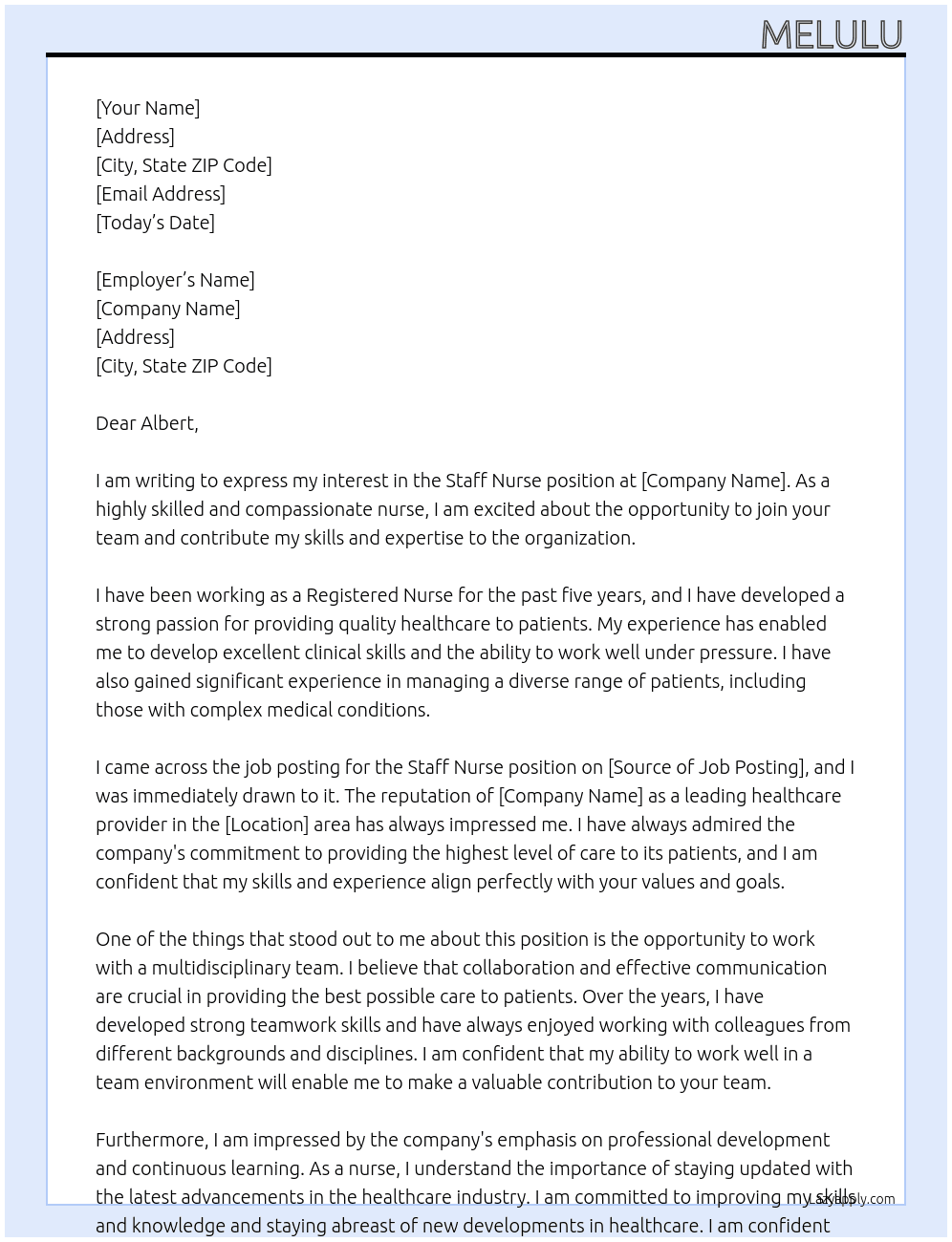 Nurse At Staff nurse Cover Letter
