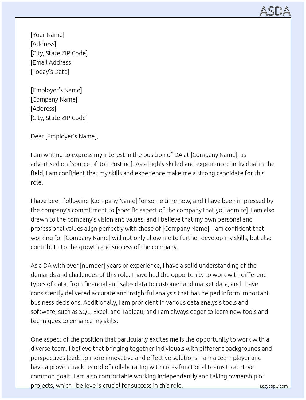 DA At adad Cover Letter