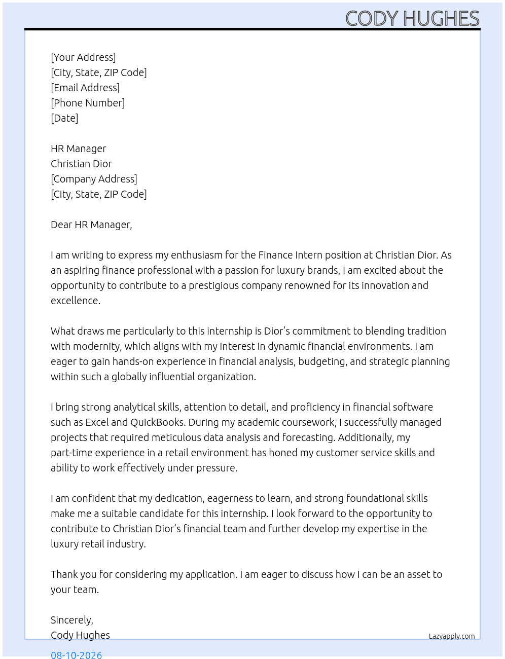 Cover letter for finance intern - LazyApply