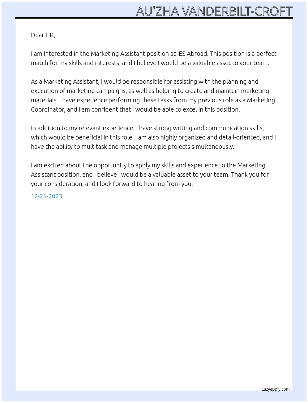 Marketing Assistant At IES Abroad Cover Letter