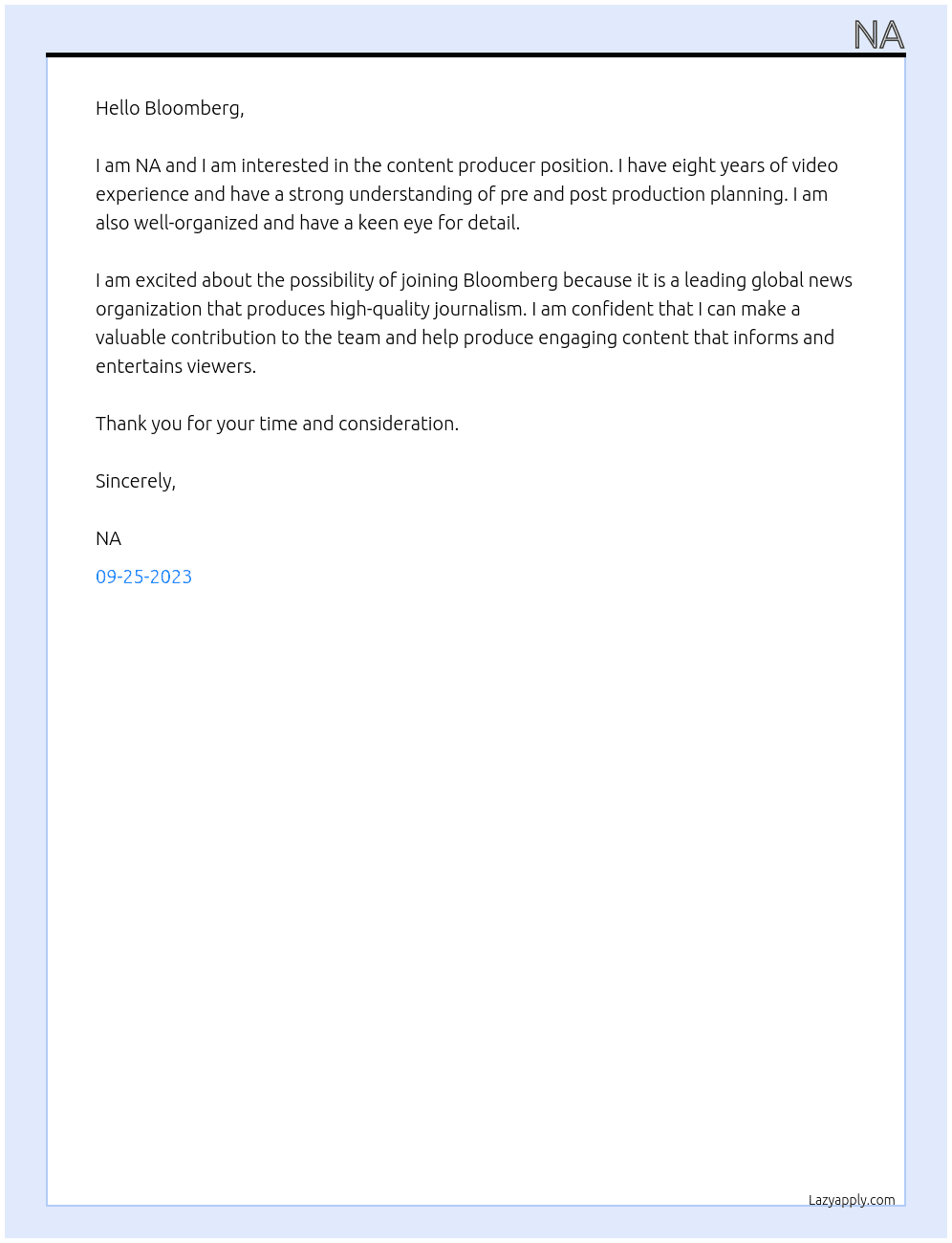 Content Producer At Bloomberg Cover Letter