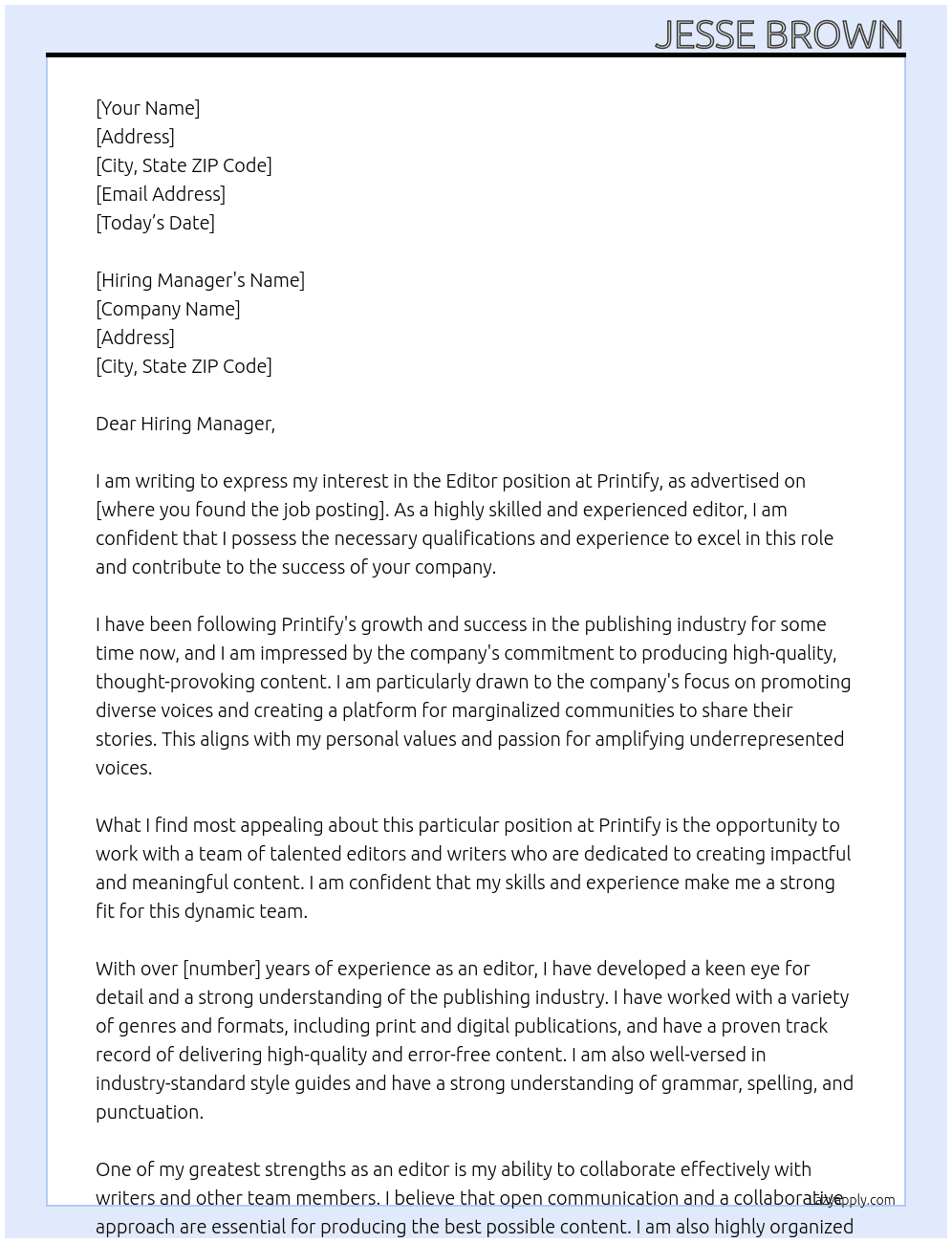 Editor At Printify Cover Letter