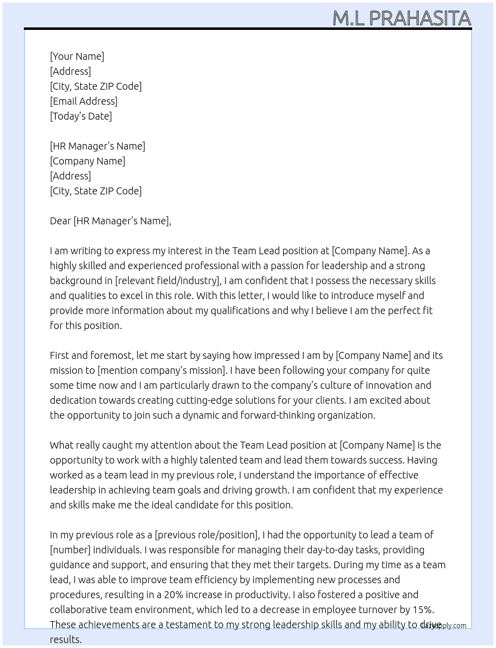 team lead At webfurther Cover Letter