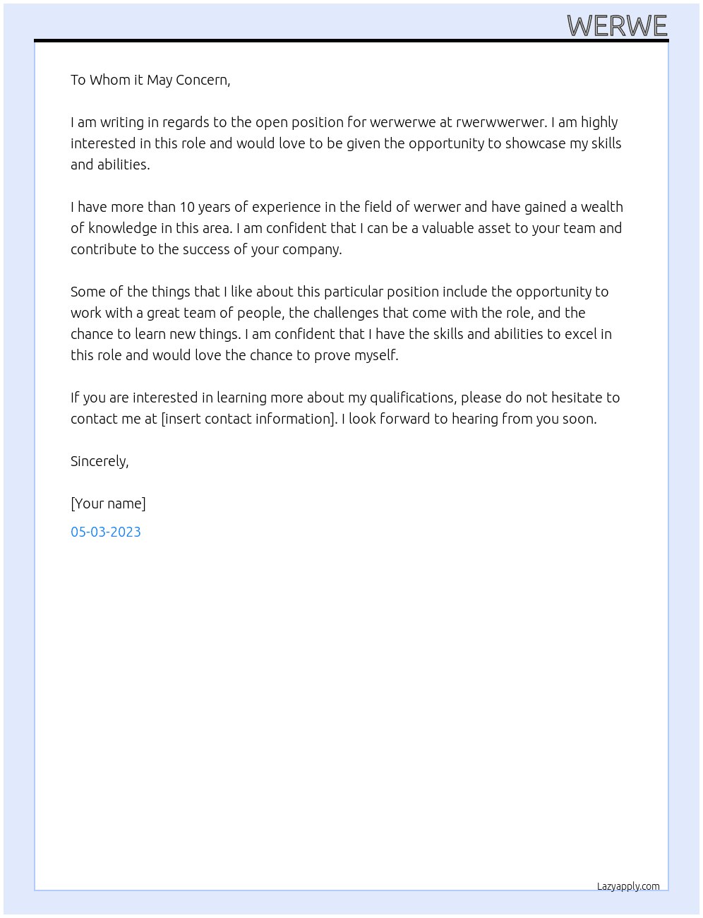 werwer At rwerwwerwer Cover Letter
