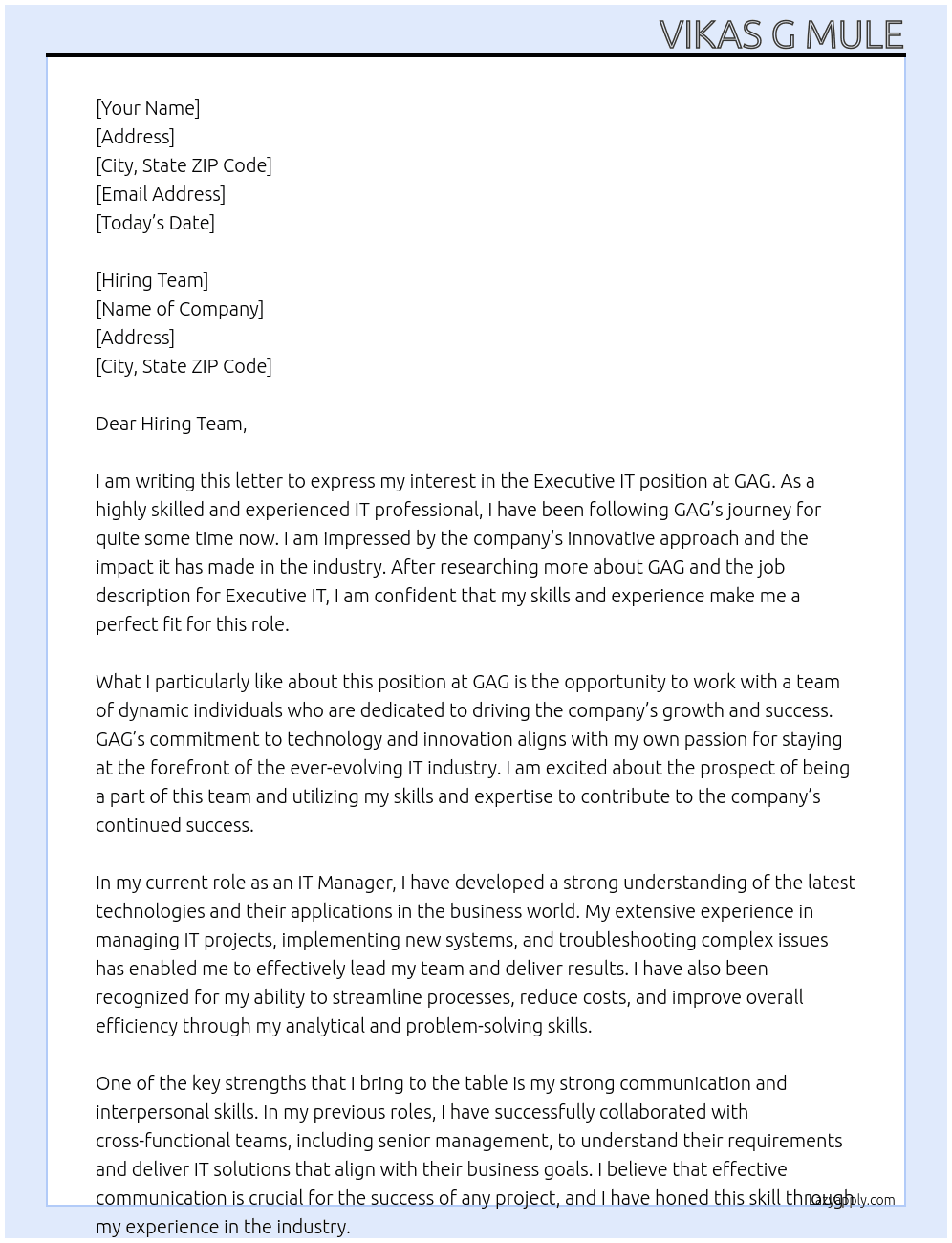 Cover letter for executive it - LazyApply