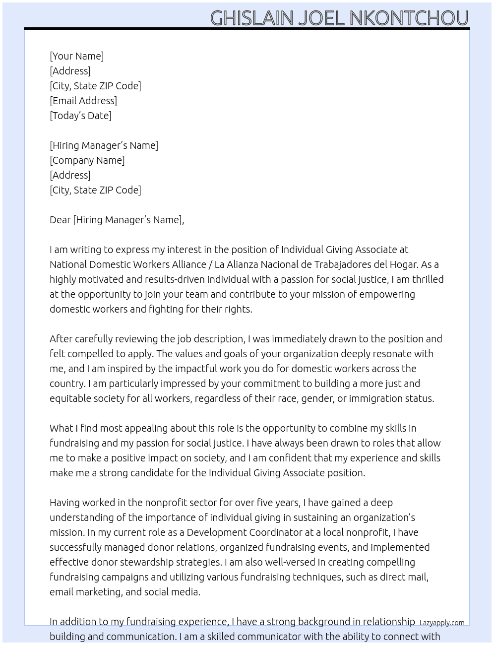 Cover letter for individual giving associate - LazyApply