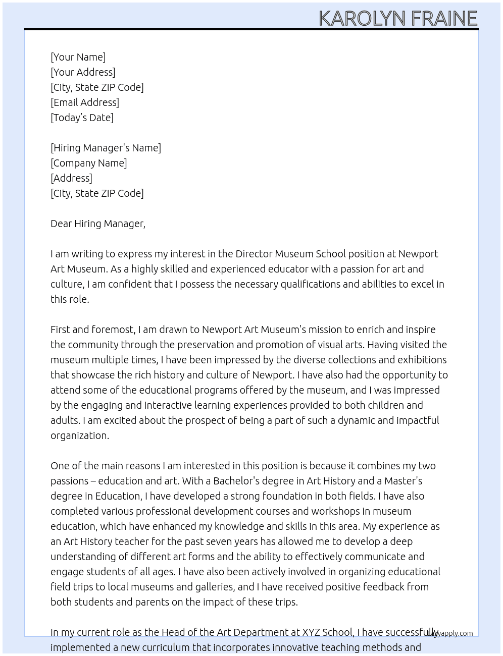 Director Museum School At Newport Art Museum Cover Letter