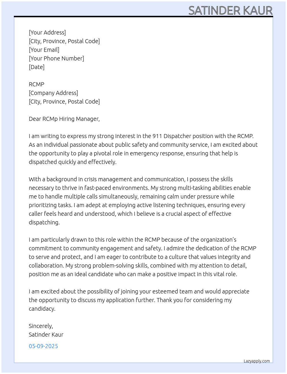 911 dispachter rcmp  At RCMP Cover Letter
