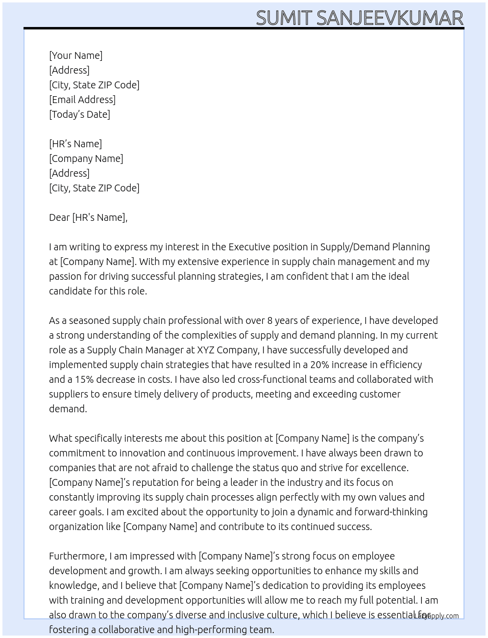 Executive - Supply / Demand Planning At purpple Cover Letter