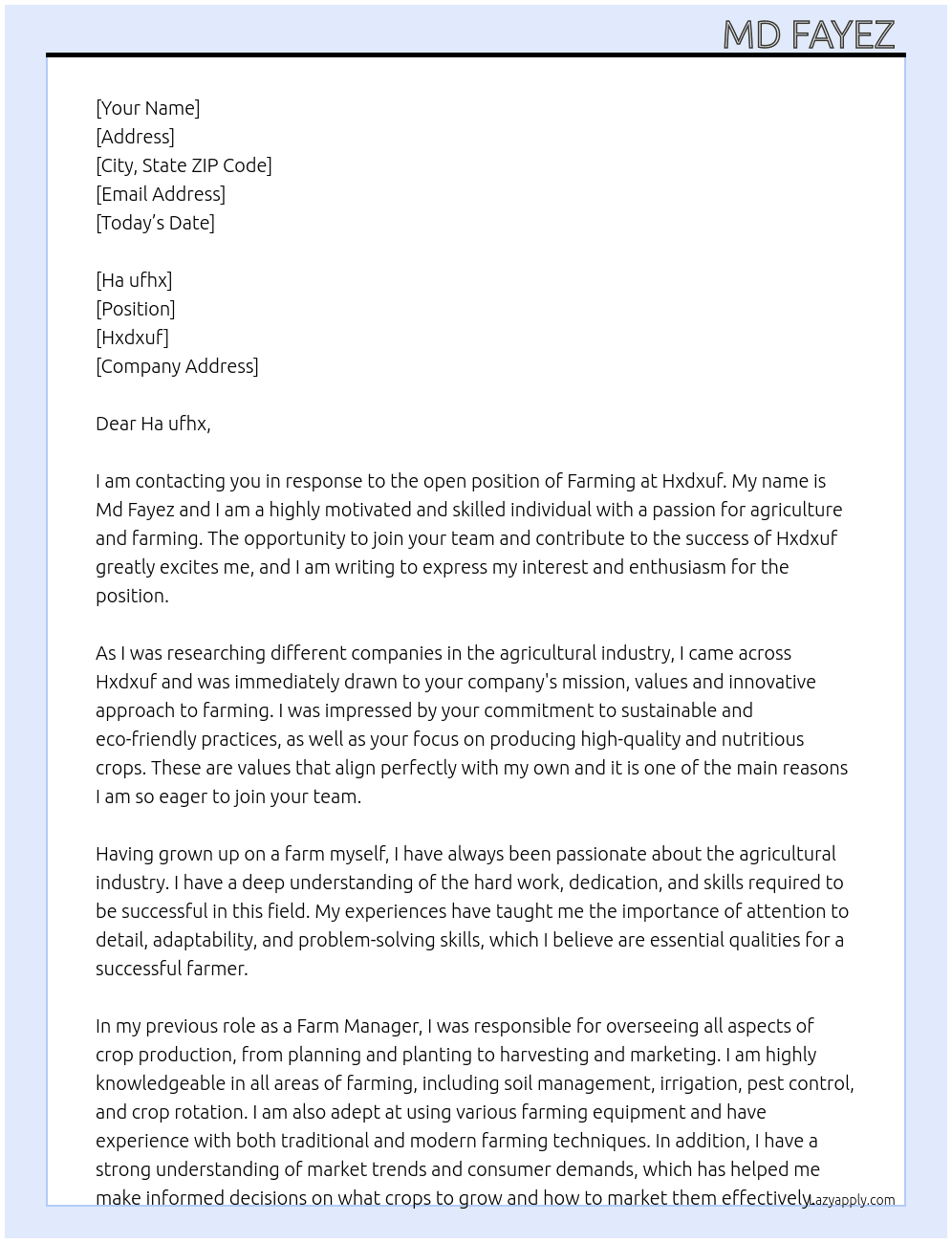 Farming  At Hxdxuf Cover Letter