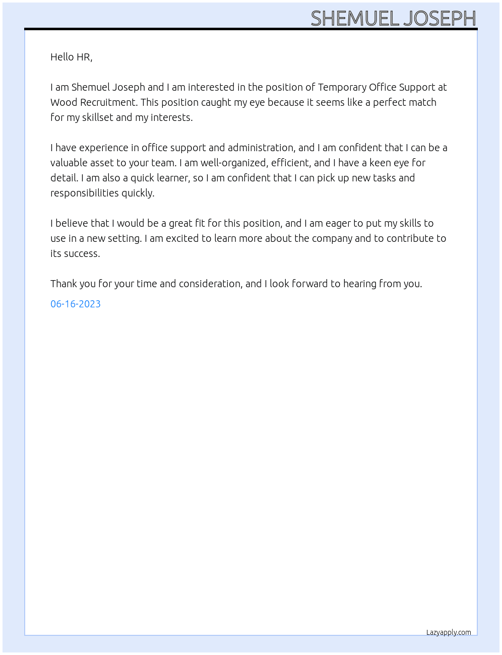 Calling All Temporary Office Support At Wood Recruitment Cover Letter