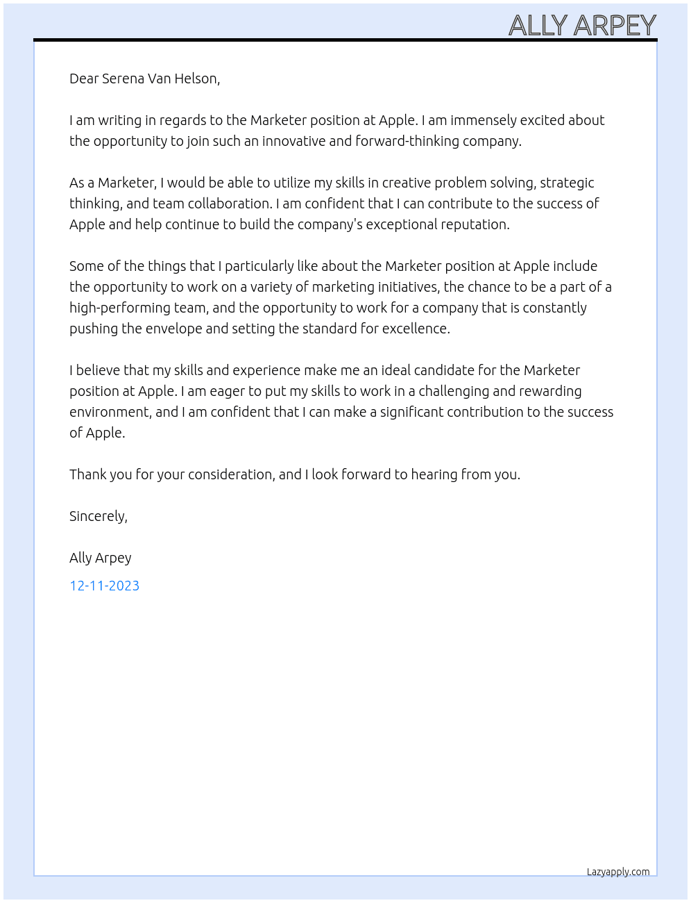 Marketer At Apple Cover Letter