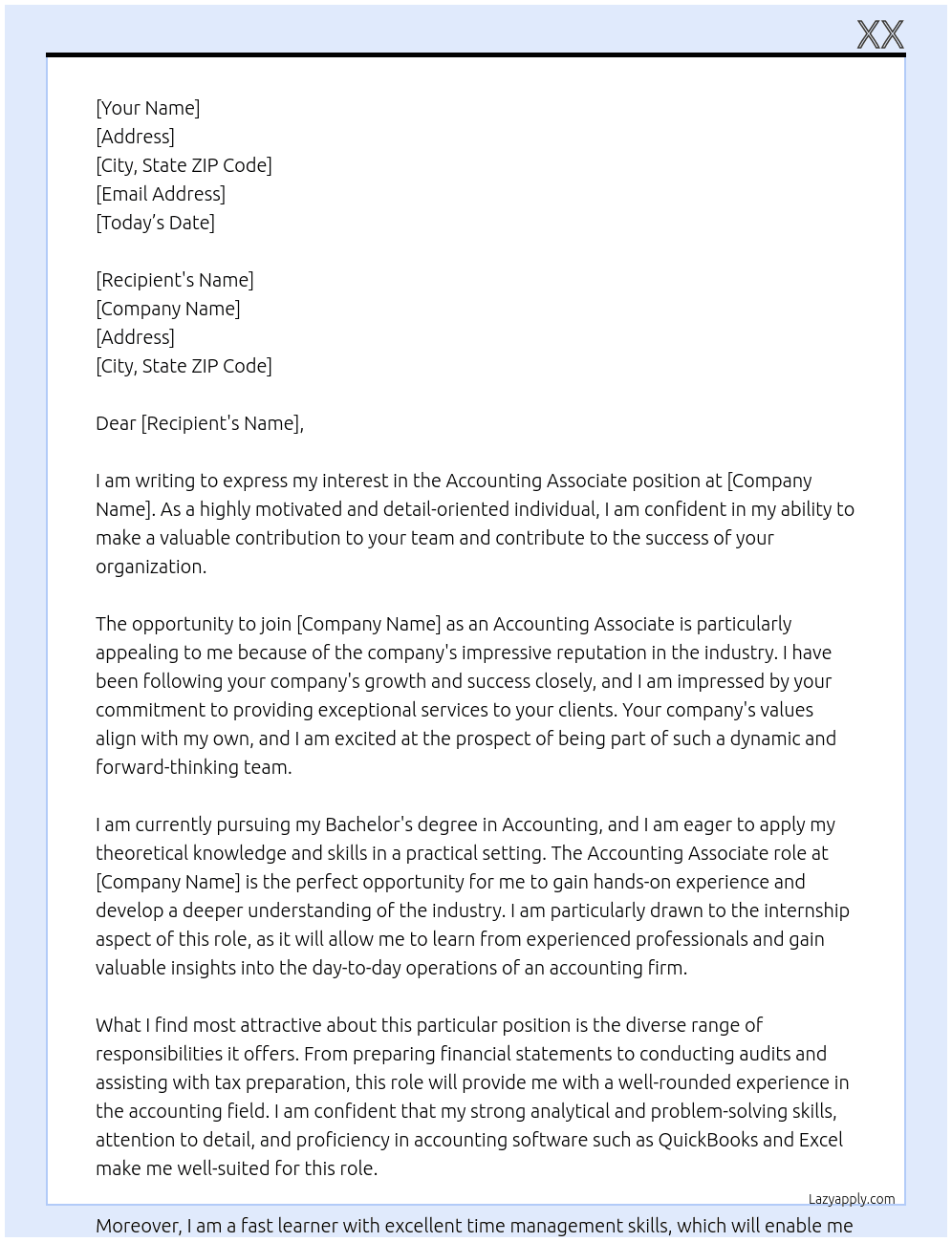 Accounting associate At aa Cover Letter