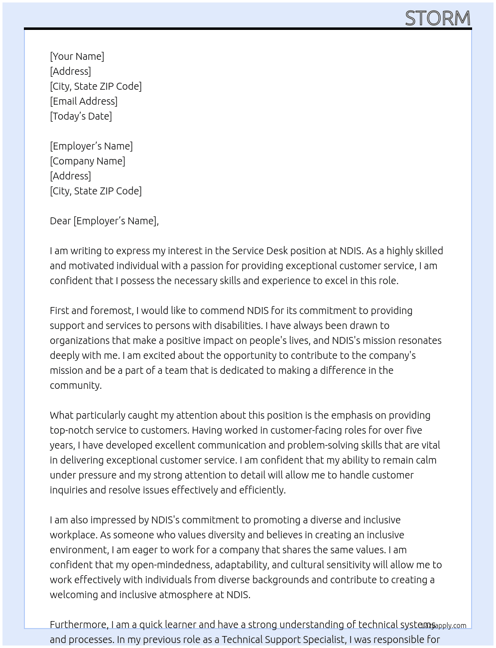 Service Desk At NDIS Cover Letter