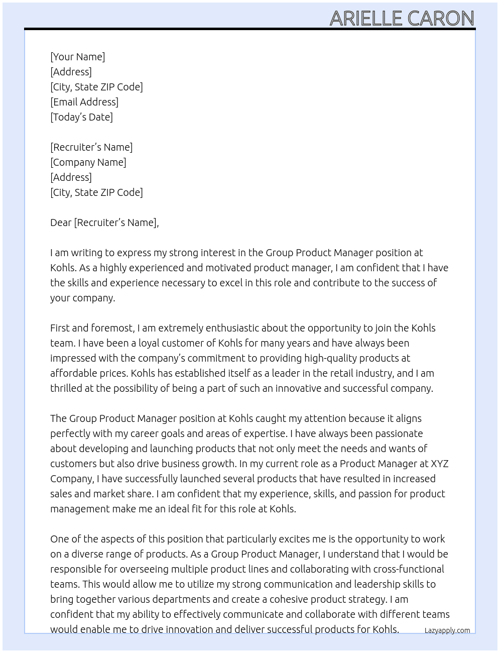 Group Product Manager At Kohls Cover Letter