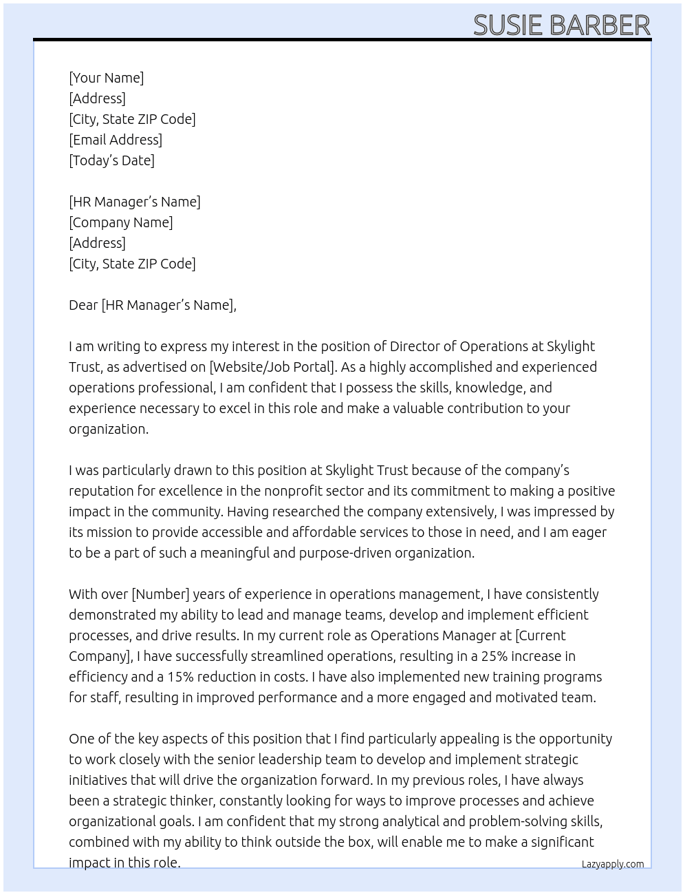 Director of Operations At Skylight Trust Cover Letter