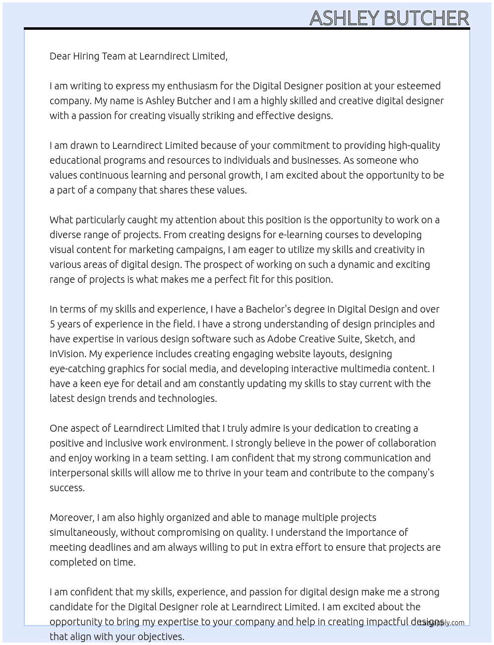 Digital Designer At Learndirect Limited Cover Letter