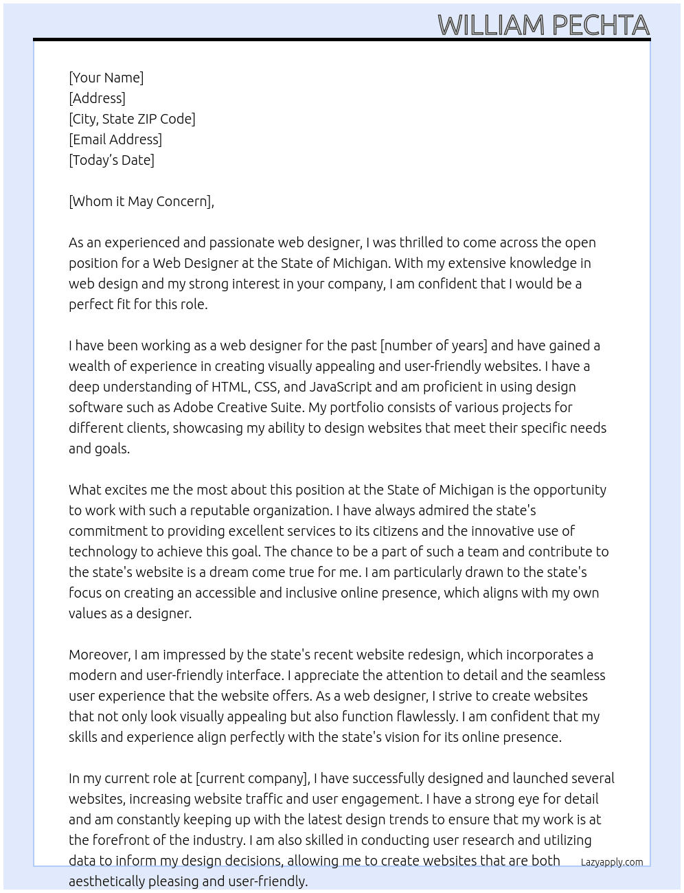 Web Design At State of michigan Cover Letter