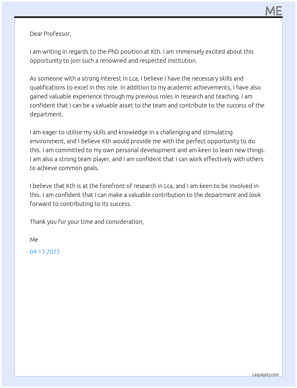 Phd At Kth Cover Letter