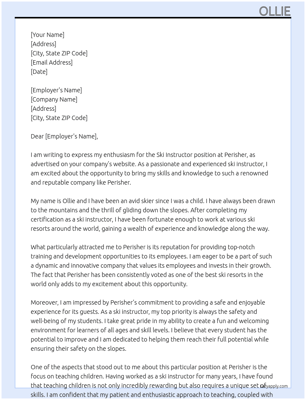 Ski instructor At perisher Cover Letter