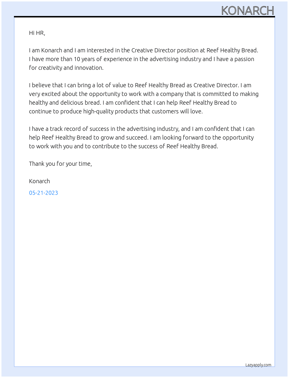 Creative Director At Reef Healthy Bread Cover Letter