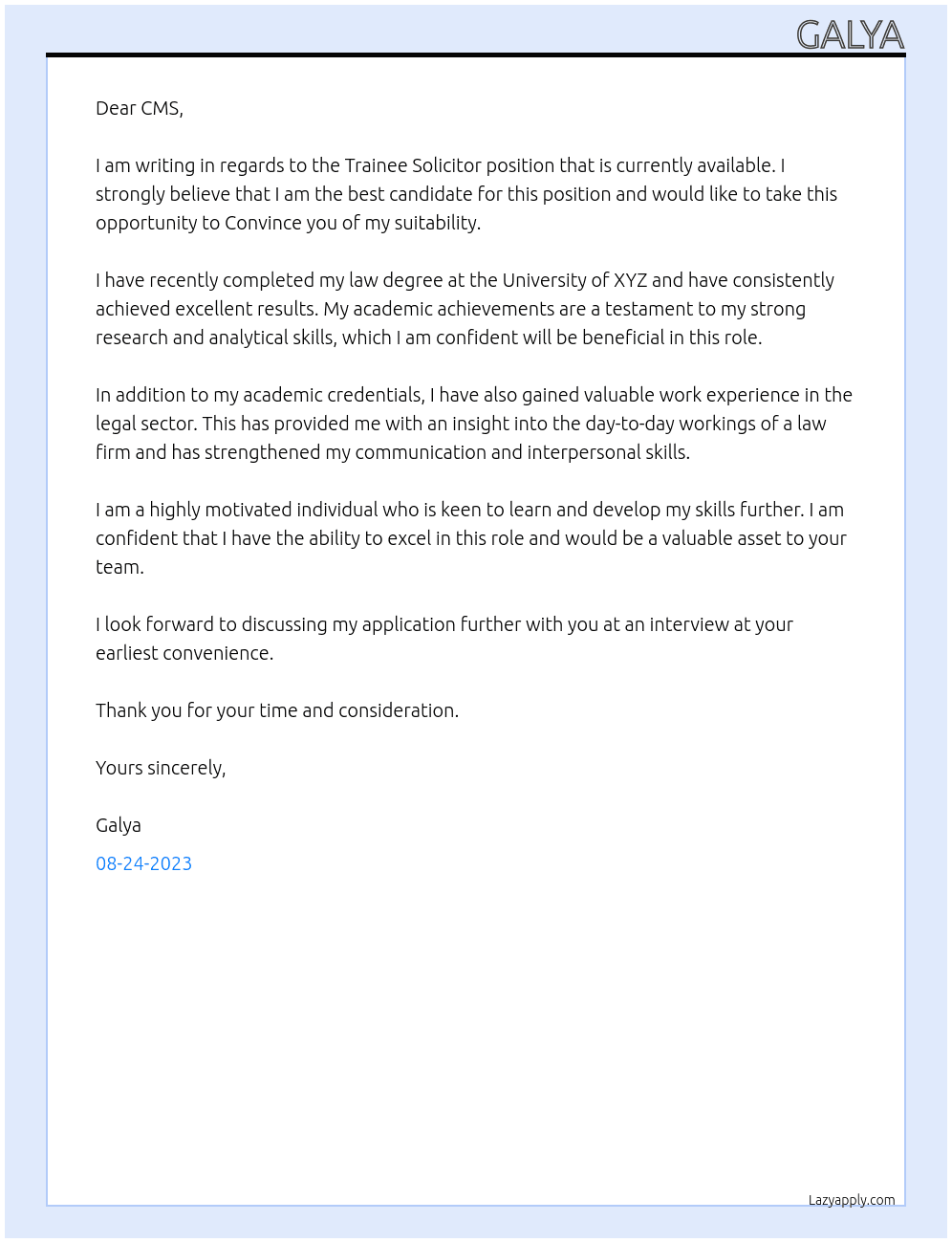 Trainee soilicitor At CMS Cover Letter