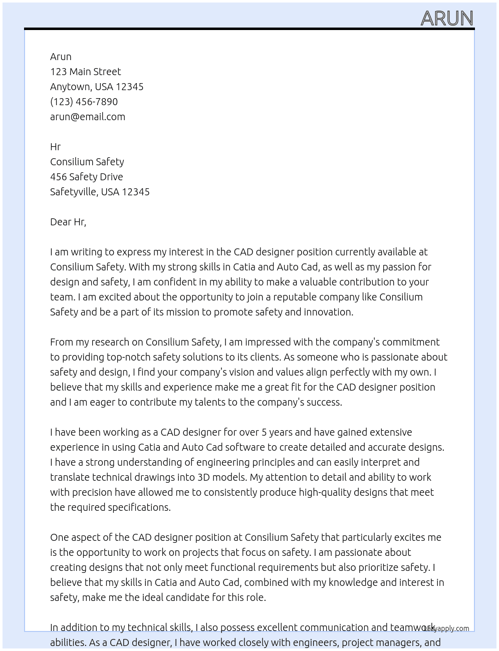 CAD designer  At Consilium Safety  Cover Letter