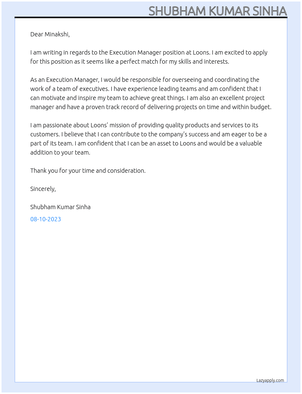 Execution Manager At Loons Cover Letter