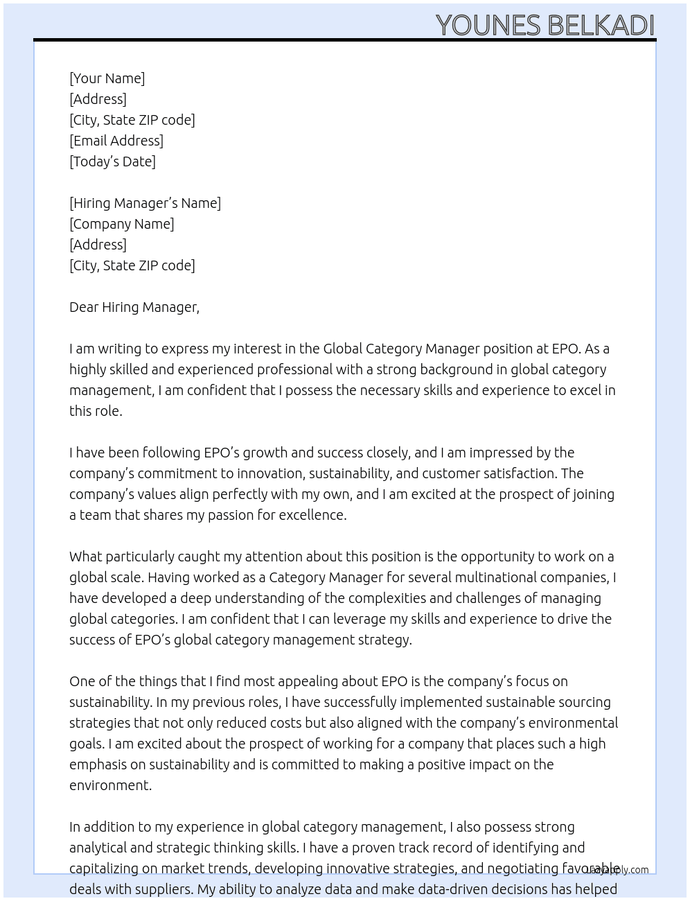 Global Category Manager At EPO Cover Letter