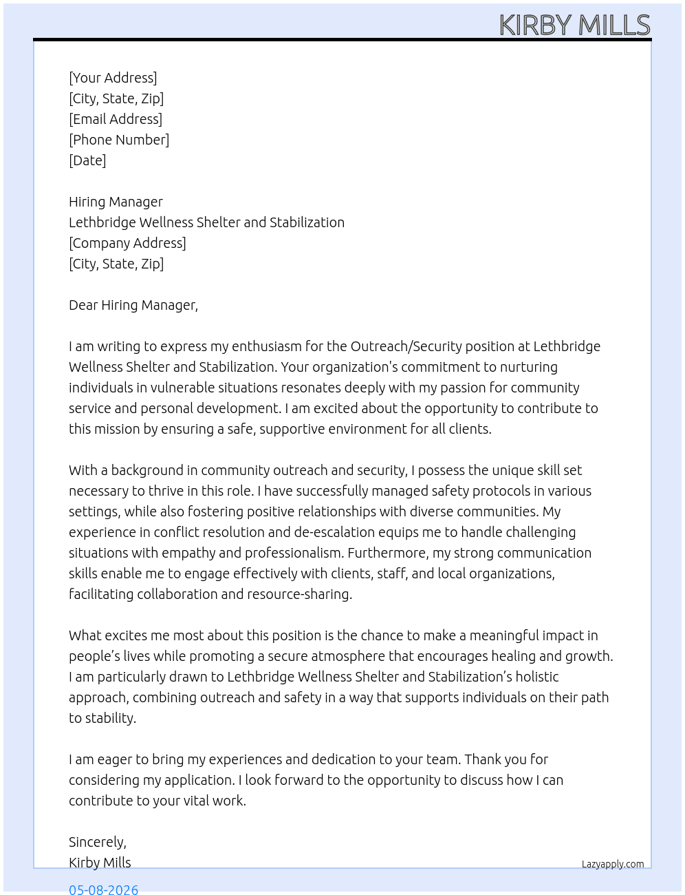 Cover letter for outreach/security - LazyApply