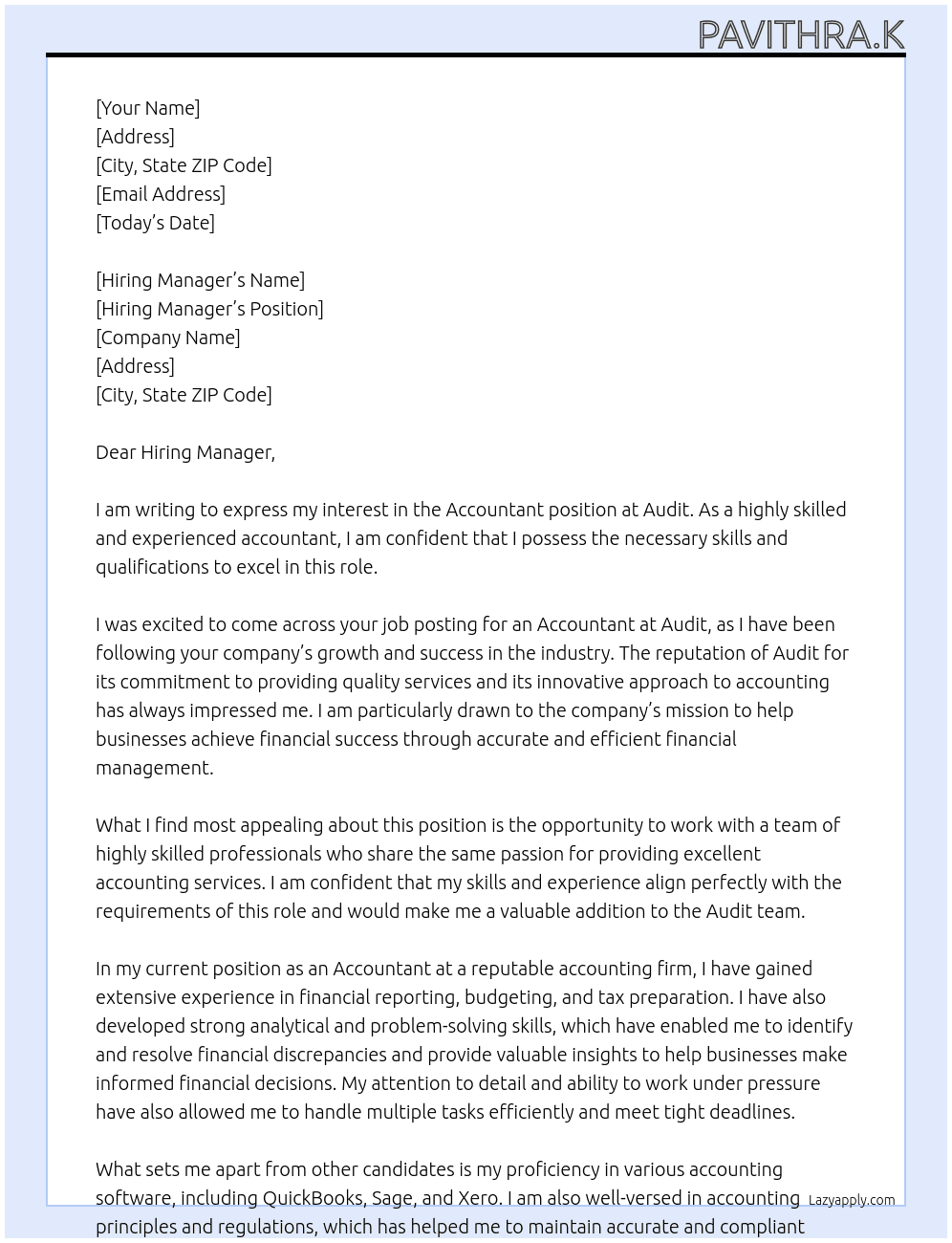 Accountant  At Audit Cover Letter