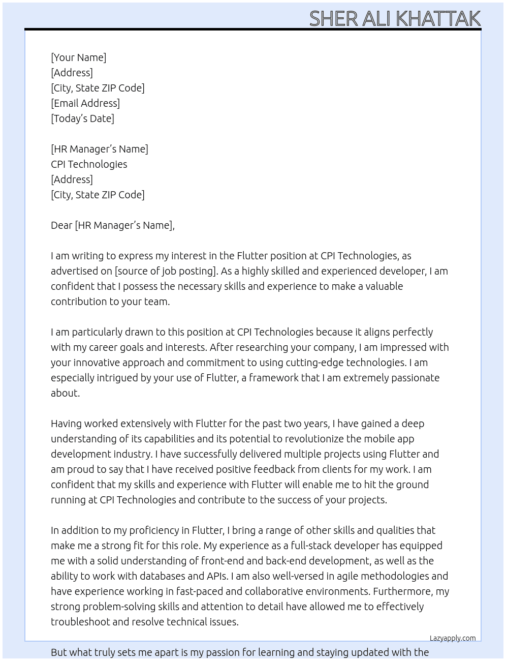 Flutter At CPI Technologies Cover Letter
