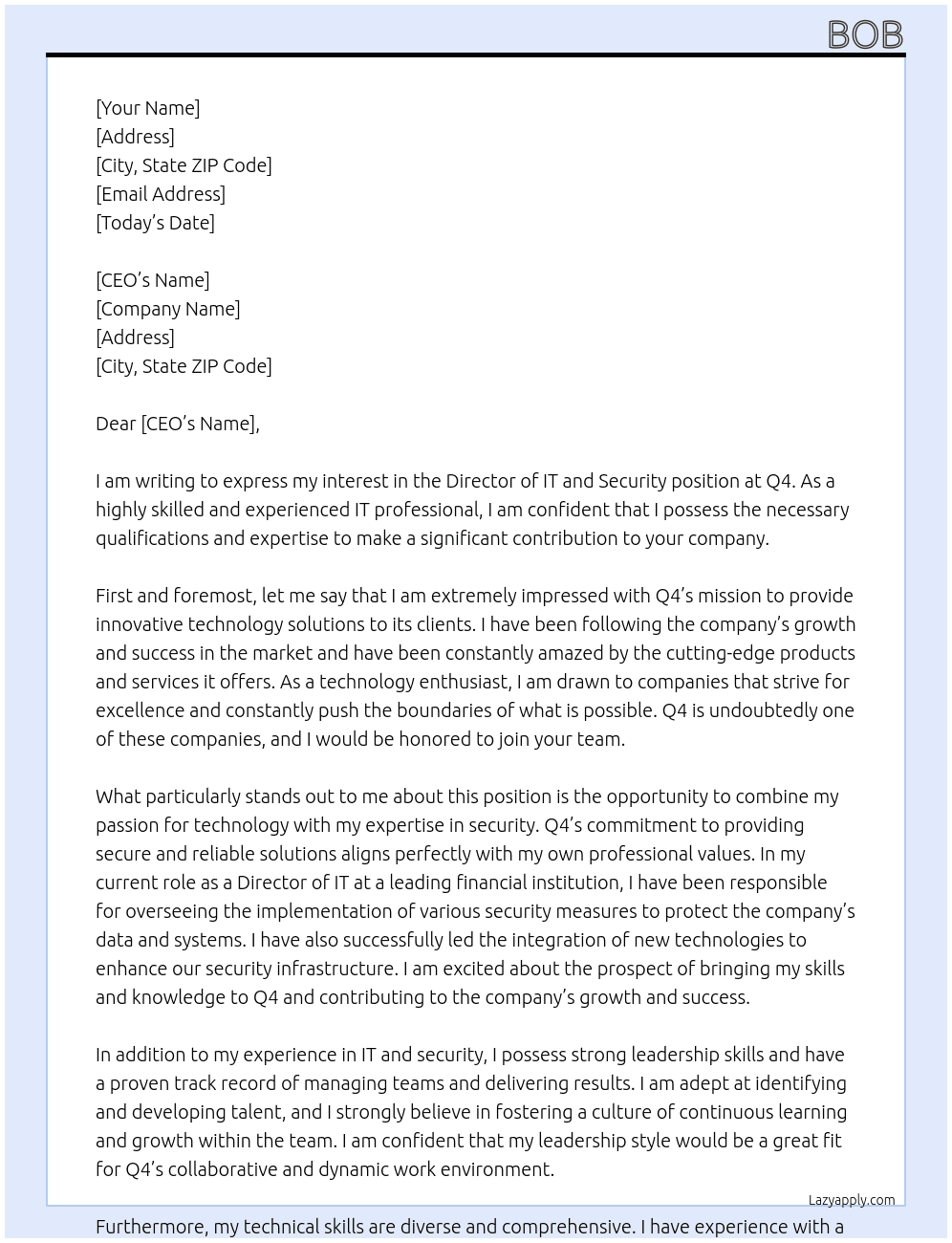 Director IT and Security At Q4 Cover Letter