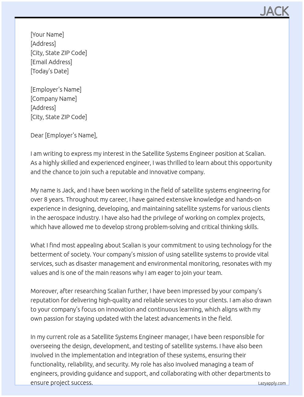 Satellite Systems Engineer At Scalian Cover Letter