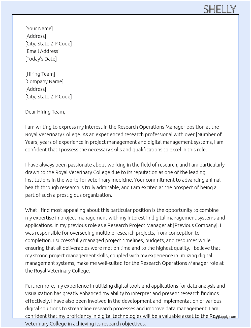 Cover letter for research operations manager - LazyApply