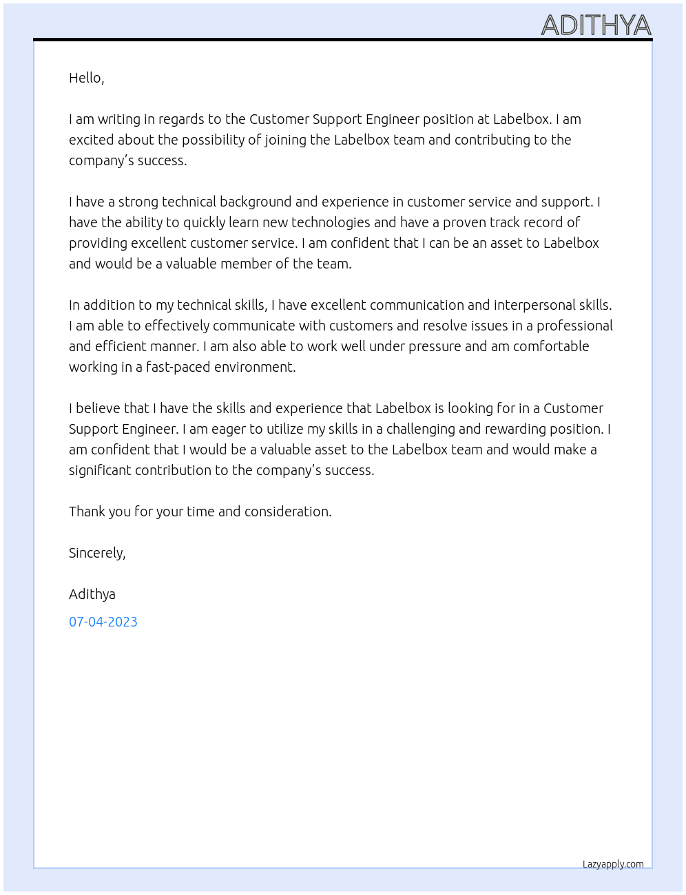  Customer support Engineer At Labelbox Cover Letter