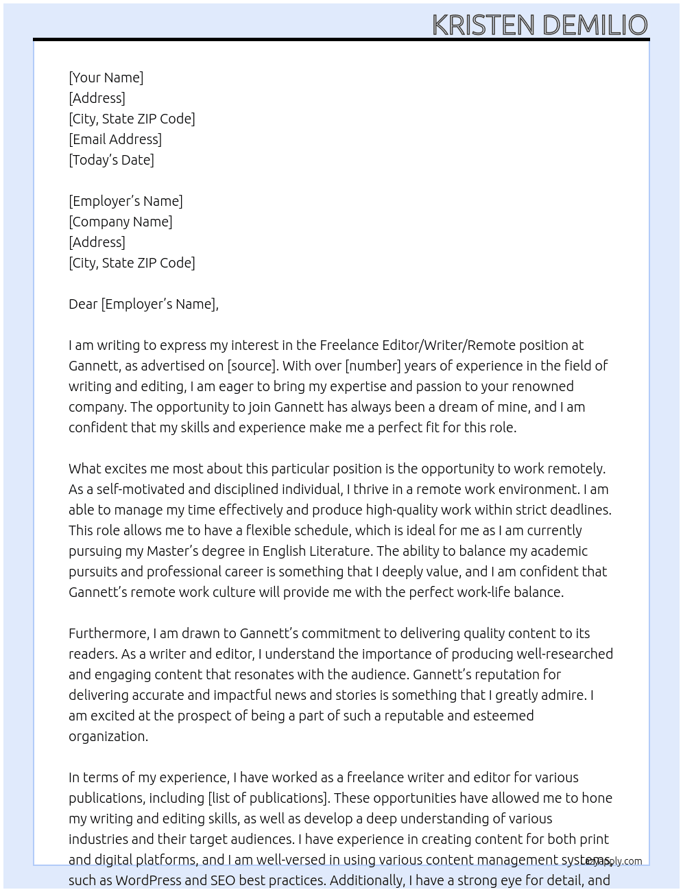 Freelance Editor/Writer/Remote At Gannett Cover Letter