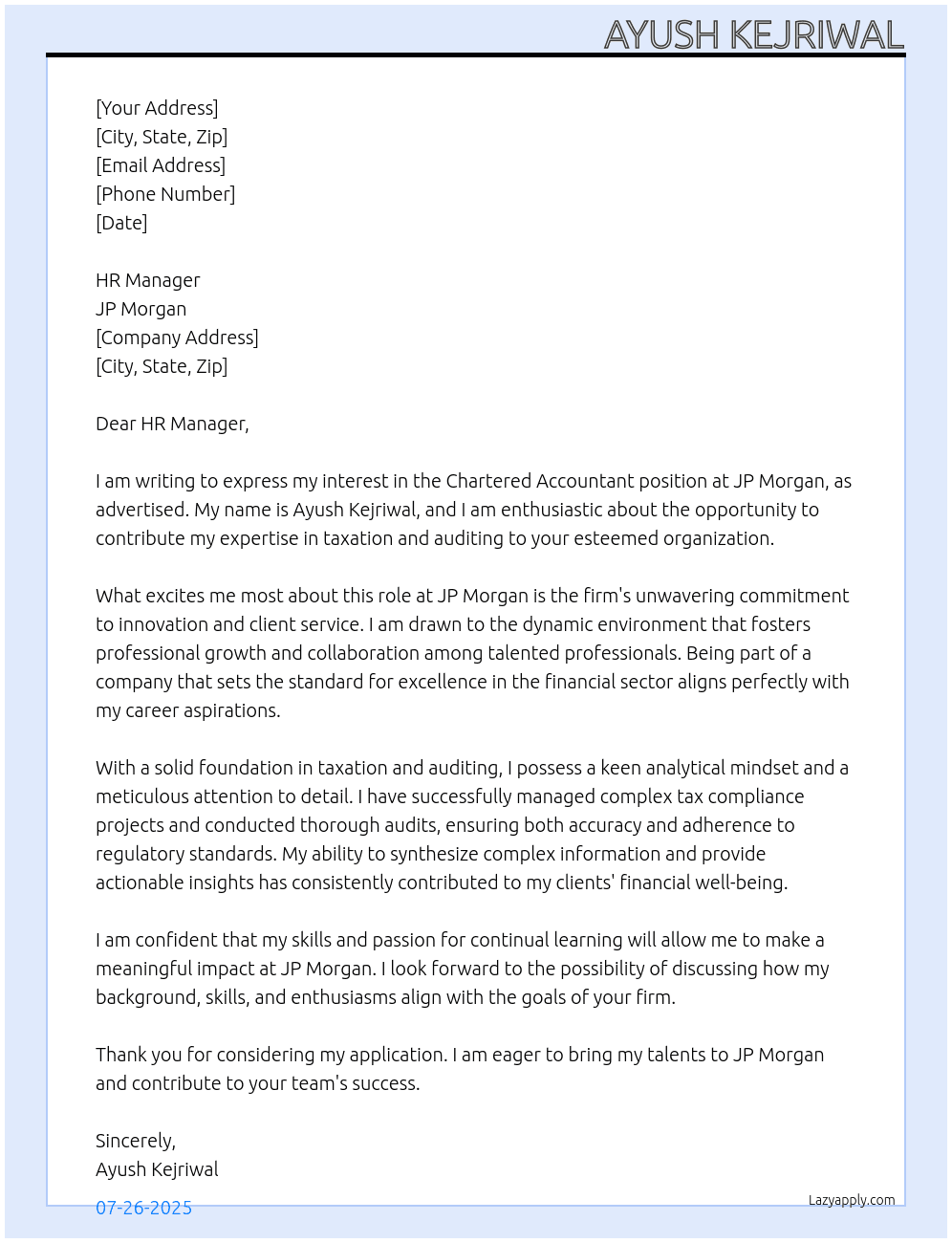 Cover letter for chartered accountants - LazyApply