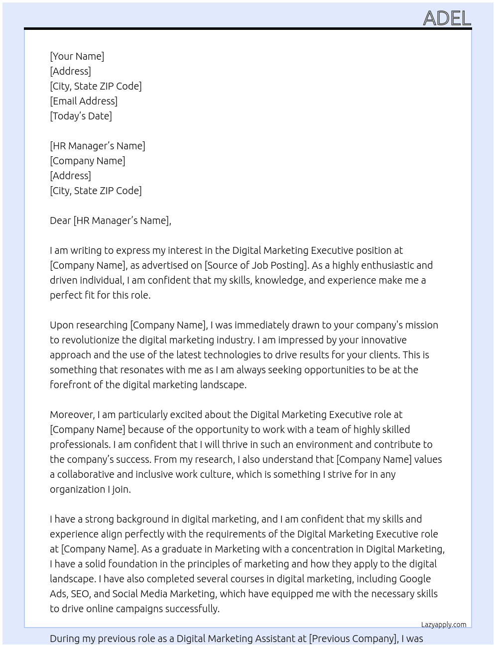 Digital marketing Executive At jslootah Cover Letter